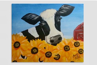 Paint and Sip - Charming Cow and Sunflowers Painting
